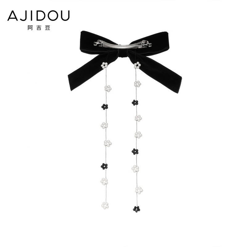 AJIDOU阿吉豆甜酷少女系列珍珠拼花点缀双层蝴蝶结发夹饰品