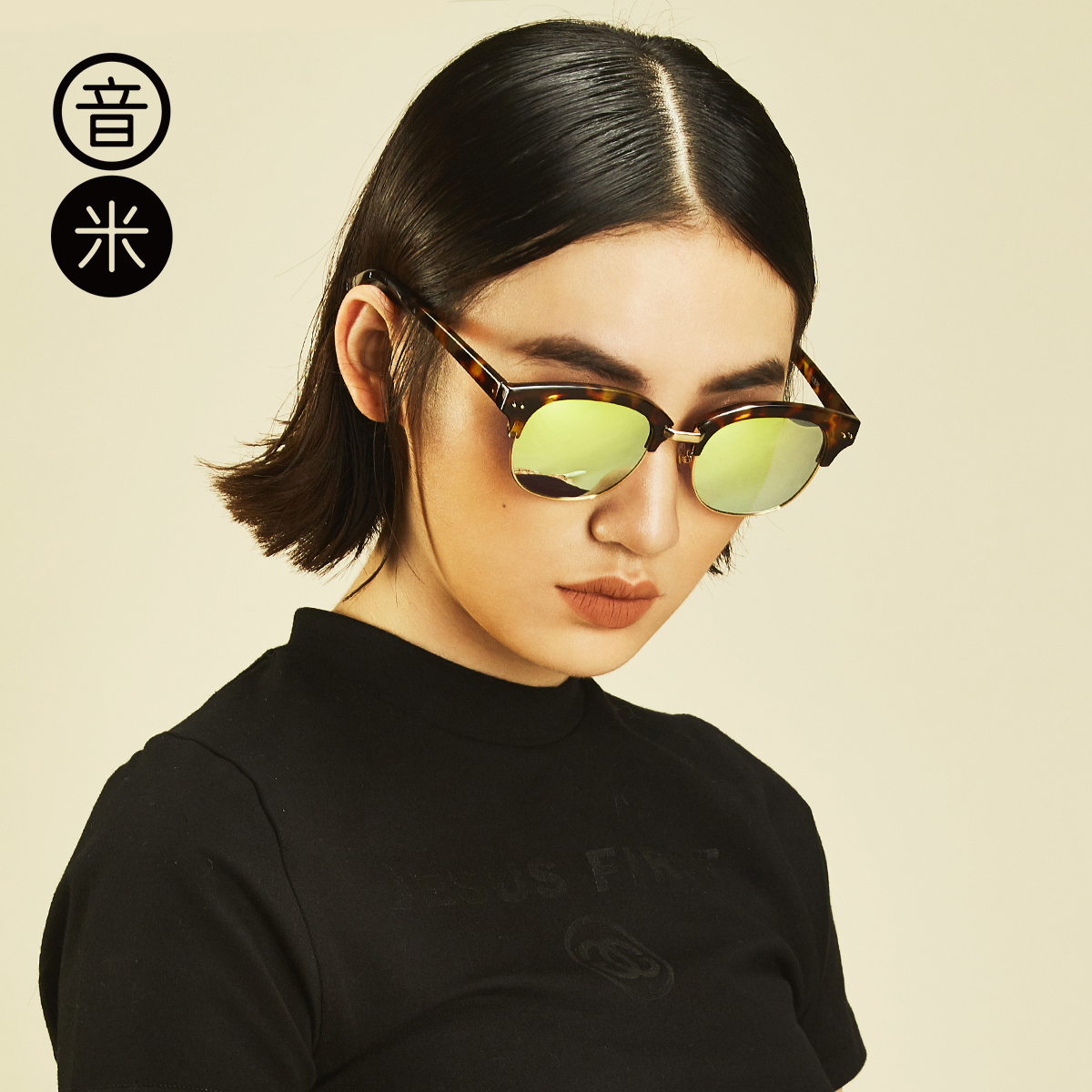 音米新款半框太阳镜女个性偏光镜男驾驶镜复古眼镜墨镜女潮