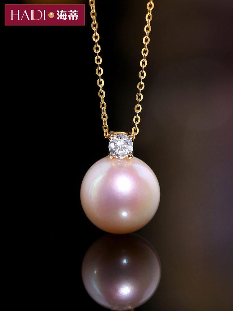 海蒂珠宝 冰糖12-13mm大颗粒月华淡水珍珠吊坠女王妃款18K金礼物