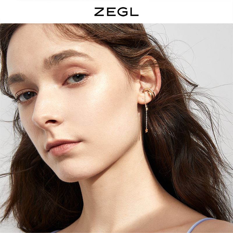 ZEGL星星耳夹女无耳洞耳饰高级感流苏耳环夏小众设计耳骨夹冷淡风