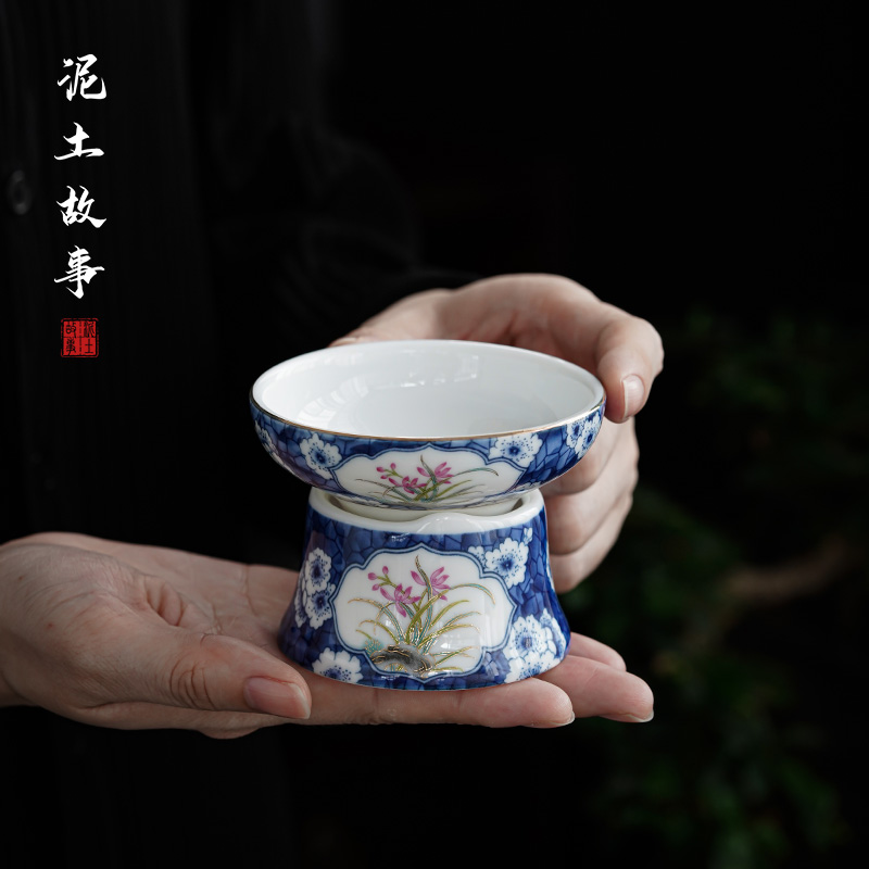 德化高白瓷青花瓷茶漏组功夫茶具茶道配件茶叶过滤组日式创意茶器
