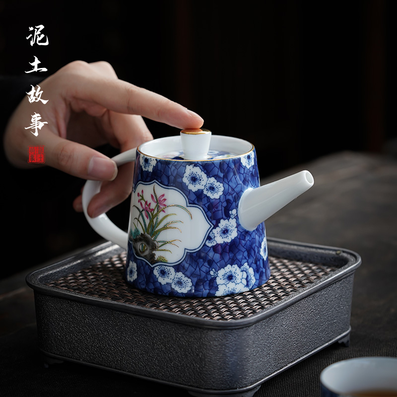 景德镇手绘国风青花瓷高白瓷功夫茶具茶壶单壶陶瓷大容量泡茶壶