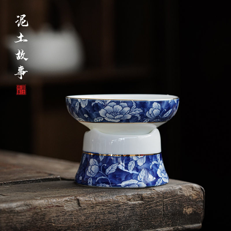 德化高白瓷青花瓷茶漏组日式创意茶器功夫茶具茶叶过滤组茶道配件