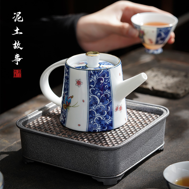 手绘国风青花瓷茶壶景德镇高白瓷功夫茶具大容量陶瓷泡茶壶单壶