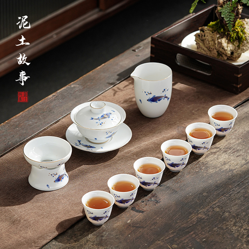 景德镇功夫茶具套装家用简约手绘青花瓷泡茶壶整套礼盒装私人定制